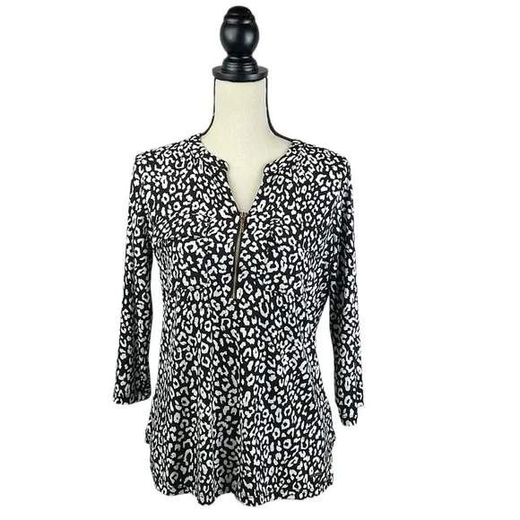 Ellen Tracy Zip Front Dress Blouse SZ S 3/4 Length Sleeves - Picture 1 of 13